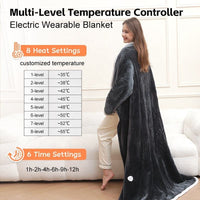 8 heat settings from about 35 to 55 degrees C and 6 timer settings from 1 to 12 hours